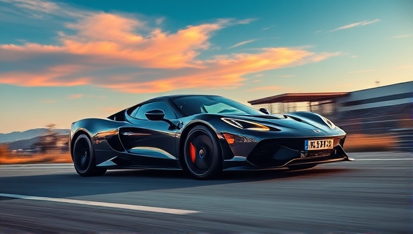 An artistic automotive photography composition featuring a sleek sports car captured in motion against a scenic backdrop, with vibrant colors and dynamic angles that evoke a sense of speed and style, representing the creative essence of AutoFrame Studios' visual storytelling and merchandise offerings.