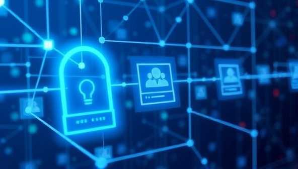 An illustration of a secure blockchain network with digital credentials being verified and validated in real-time, showcasing transparency and trust in credential verification processes.