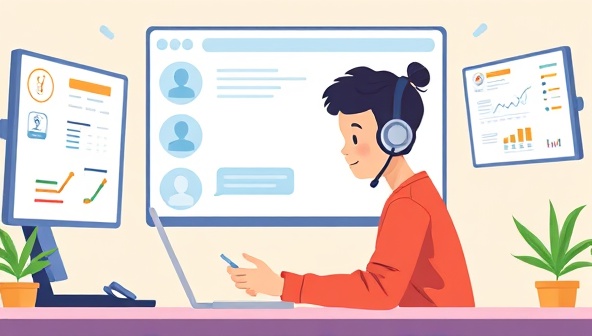 An illustration of a student receiving virtual tutoring from a friendly AI tutor, surrounded by digital screens displaying personalized lesson plans and progress reports, showcasing innovation and individualized learning.