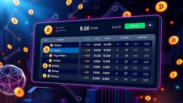 An artistic representation of a digital interface displaying cryptocurrency symbols and betting options, with a background of blockchain graphics and futuristic elements, illustrating the fusion of crypto and gambling in a modern setting.