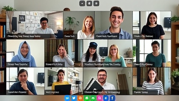 A virtual writing workshop setup with participants from diverse backgrounds engaging in discussions and sharing their writing samples on screen, creating a collaborative and supportive environment for writers.