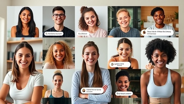 An engaging and inclusive image of diverse individuals connecting virtually on the FitConnect Community platform, sharing workout tips, recipes, and motivational messages, fostering a sense of community, support, and inspiration for all members.