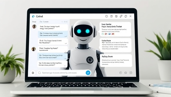 An interactive chatbot interface on a laptop screen engaging with a user, displaying risk assessment questions and personalized insurance recommendations, emphasizing convenience and real-time assistance in decision-making.