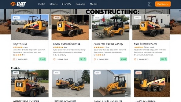 A digital platform interface showcasing a variety of construction equipment available for rent, with detailed descriptions, rental prices, and user reviews, illustrating the convenience and accessibility of the online rental marketplace.