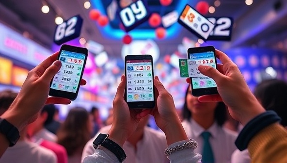 An engaging and immersive AR environment showcasing users holding up their smartphones to reveal virtual lottery tickets floating in the air, with colorful numbers and animations popping out, creating a captivating and interactive lottery experience on the AR Lotto Quest app.