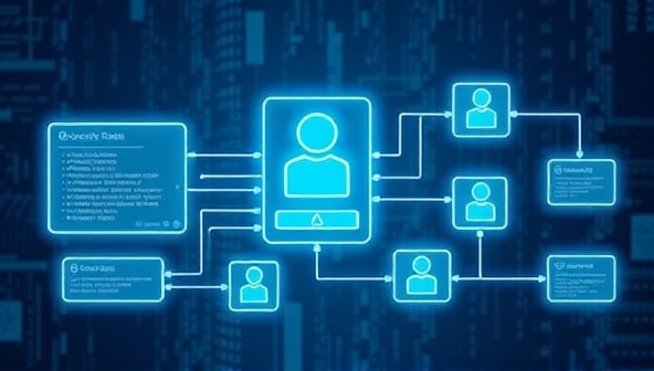 An illustration of a digital identity verification process using blockchain technology, with data blocks linking together securely to authenticate user information, ensuring transparency, security, and trust in online transactions.