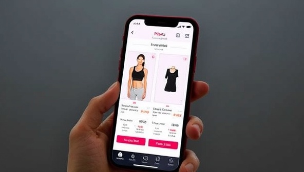 An interactive mobile app interface displaying a user inputting their body measurements and style preferences, with real-time size recommendations for activewear items appearing on the screen, illustrating the app's precision and convenience in helping users find the perfect fit for their fitness apparel purchases, enhancing their online shopping experience with FitSize AI.
