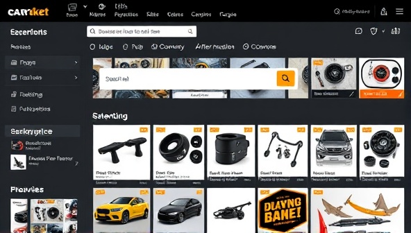 An engaging marketplace interface displaying a diverse range of aftermarket car parts, accessories, and modifications, with user-friendly search and filter options, creating a vibrant and dynamic online space for car enthusiasts to explore and trade unique automotive upgrades.