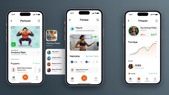 An innovative mobile interface displaying a personalized fitness app with workout programs, meal plans, progress tracking graphs, and motivational notifications, illustrating customization and engagement for end-users.