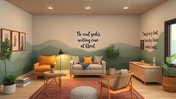 A digital landscape featuring a serene virtual writing retreat with cozy writing nooks, inspirational quotes on the walls, and virtual workshops in progress, creating a tranquil and focused space for writers to unleash their creativity.