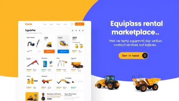 An online platform interface showcasing a user-friendly equipment rental marketplace with a wide selection of tools, machinery, and vehicles available for rent, highlighting the convenience and accessibility of EquipEase for construction professionals and DIY enthusiasts.