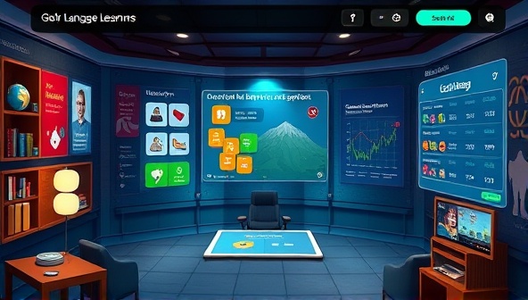 An immersive language learning environment within the platform, showcasing interactive language lessons, challenges, and progress tracking features, highlighting the engaging and educational aspects of the gamified language learning experience.