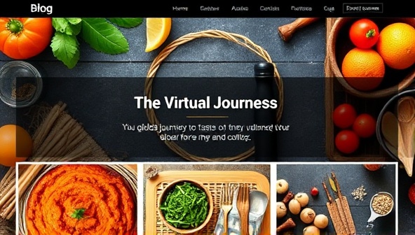 An immersive blog interface featuring vibrant images of global cuisines, exotic ingredients, and culinary adventures, inviting subscribers to embark on a virtual journey of taste and culture through the culinary subscription blog.