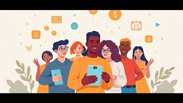 An engaging graphic illustrating a diverse group of individuals investing together through a digital platform, showcasing inclusivity, collaboration, and modern investment opportunities.