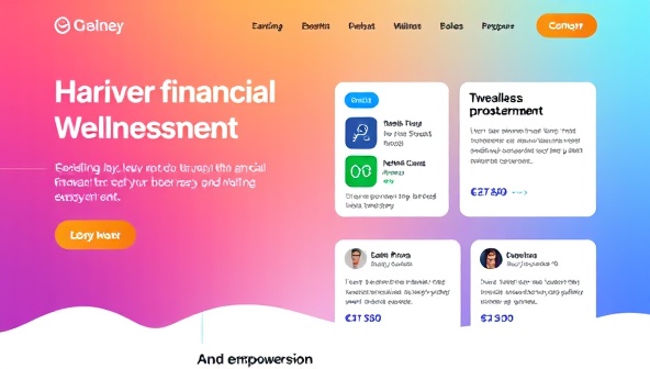 A vibrant platform landing page showcasing diverse financial wellness programs, interactive tools, and testimonials from satisfied subscribers, conveying a sense of empowerment and financial growth.