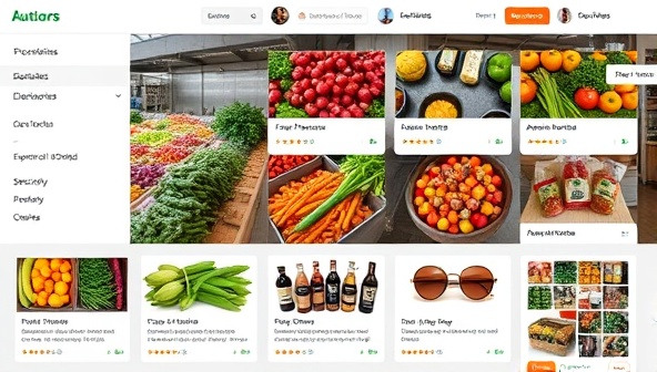 An interactive digital marketplace interface showcasing a variety of fresh produce, artisanal goods, and specialty products from local vendors, with vibrant images, detailed descriptions, and user reviews, creating a virtual farmers market experience that is visually engaging and informative.