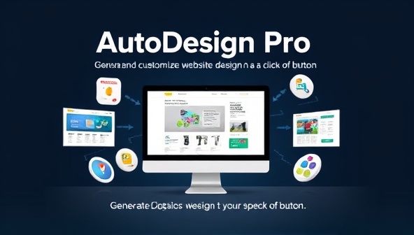 A dynamic animation showcasing the AutoDesign Pro tool in action, generating and customizing website designs with a click of a button, illustrating the speed and convenience of automated web design processes.