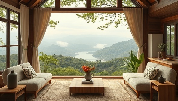 A serene virtual retreat setting with digital writing tools, cozy writing nooks, and a scenic backdrop, inviting writers to immerse themselves in a focused and inspiring writing environment from the comfort of their homes.