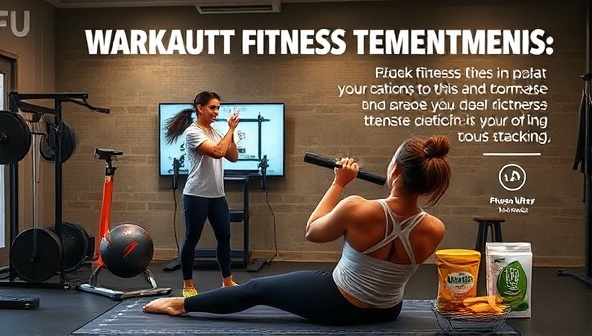 A motivational image of a virtual fitness trainer guiding a client through an intense workout session via video call, surrounded by fitness equipment, healthy snacks, and progress tracking tools, inspiring a sense of commitment and transformation in virtual fitness training.