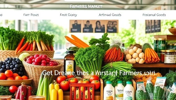 A digital farmers market interface showcasing a variety of fresh produce, dairy products, and artisanal goods, with a user-friendly design and vibrant images, conveying a virtual farm-to-table shopping experience.