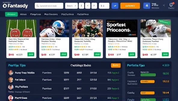An engaging image of a digital marketplace interface showcasing various sports predictions and tips available for purchase, with user ratings, reviews, and performance statistics displayed, illustrating the dynamic and interactive nature of the FantasyOracle prediction marketplace.