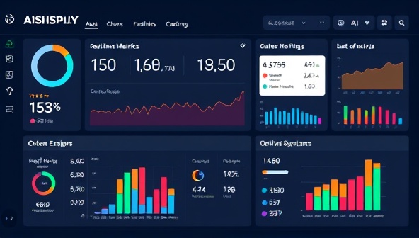 An AI-powered dashboard displaying real-time website metrics and optimization suggestions, with colorful data visualizations and performance indicators, conveying efficiency and cutting-edge technology.