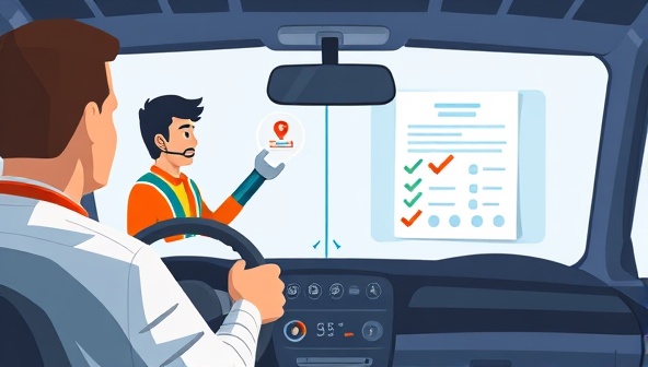 A digital illustration of a virtual car inspection session, showcasing a certified inspector examining a car through a video call, with diagnostic tools and inspection checklist visible on the screen, conveying trust and professionalism.