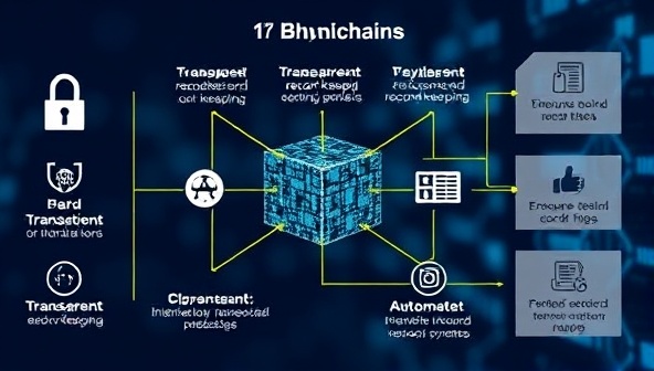 A visual representation of blockchain technology integrated into a mineral rights management platform, showcasing secure transactions, transparent record-keeping, and automated compliance processes, emphasizing the efficiency and reliability of the blockchain solution.