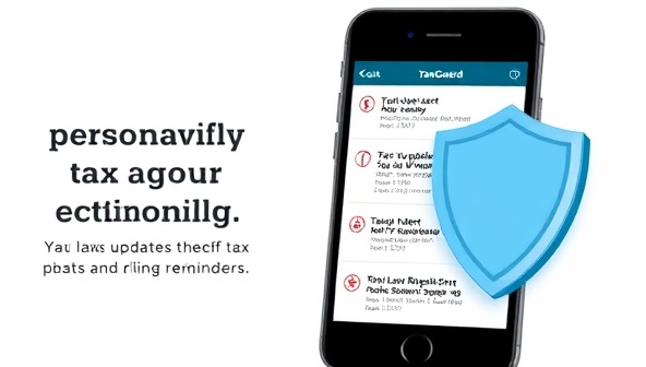 An illustrative image of a smartphone screen displaying personalized tax alert notifications, tax law updates, and deadline reminders, with a shield symbolizing protection and security, emphasizing the proactive tax planning offered by TaxGuard Alerts.