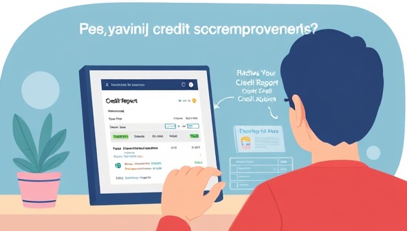 An illustrative representation of a virtual credit score improvement session, with a person reviewing their credit report on a digital device and receiving personalized credit advice, symbolizing progress and financial empowerment.