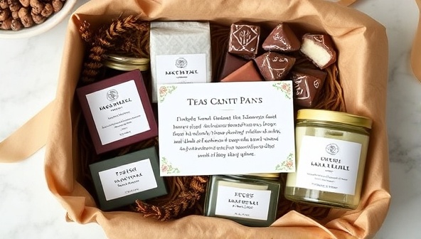A beautifully styled subscription box filled with artisanal chocolates, handmade soaps, organic teas, and handcrafted candles, arranged in an elegant setting with a personalized note card, conveying the joy of discovering local treasures through the subscription service.