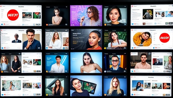 An array of screens displaying the social media profiles and content of niche influencers across various niche categories, surrounded by brand logos and engagement metrics, illustrating the targeted approach and diverse influencer portfolio of NicheStar Agency.
