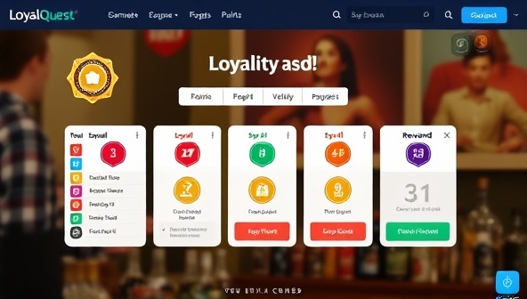 An interactive loyalty program interface with gamified elements like badges, points, and rewards, engaging customers in a fun and rewarding loyalty experience, symbolizing the gamified customer loyalty programs offered by LoyalQuest Gamify.