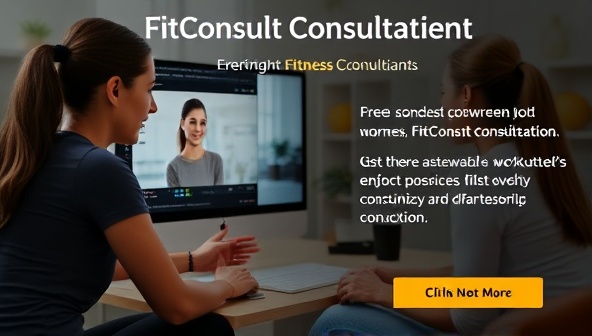 A professional and engaging visual of a fitness consultant conducting a virtual consultation with a client, discussing workout plans and goal setting on a digital platform, highlighting the personalized and expert guidance offered by FitConsult Connect's consultation services.