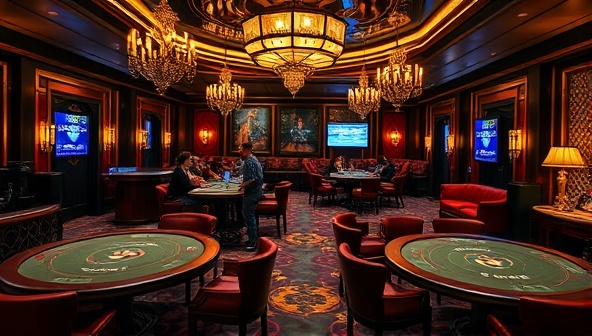 A lavish and opulent poker club setting with elegant decor, private gaming tables, and celebrity guests mingling in a luxurious ambiance, capturing the prestige and sophistication of StarPoker Elite.