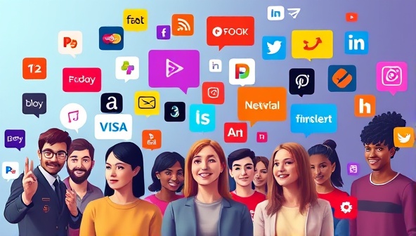 A vibrant digital interface showcasing a diverse group of influencers in various niches, with colorful brand logos hovering nearby, symbolizing collaboration and connection.