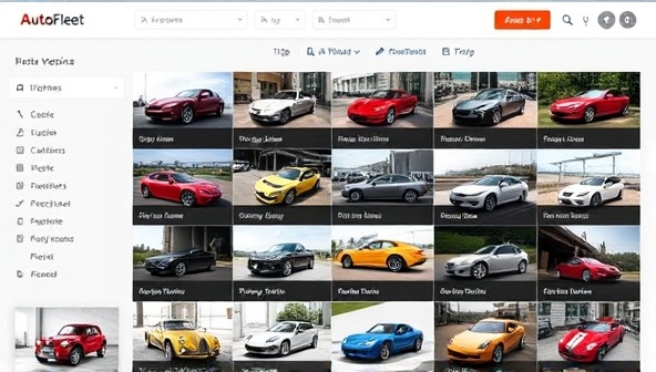 A dynamic marketplace interface showcasing a grid of diverse vehicles available for subscription, from vintage classics to modern sports cars, with interactive filtering options and detailed descriptions, inviting users to explore and choose their next automotive experience on AutoFleet Marketplace.