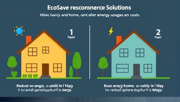 An engaging infographic displaying two homes side by side, one with high energy consumption and the other with low consumption, symbolizing the impact of EcoSaver Solutions on reducing energy usage and costs.
