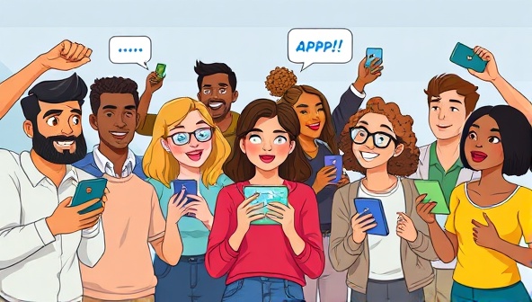 An animated scene showing diverse individuals enthusiastically playing a gamified marketing challenge on their devices, depicting the fun and interactive nature of PlayMarketer's content platform.