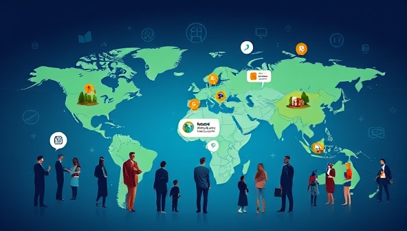 An inspiring digital illustration representing the ImpactInvest Connect platform, with diverse investors engaging with sustainable projects and social initiatives on a virtual map, symbolizing positive change and collective impact through responsible investing.