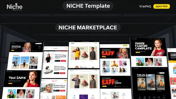 A digital marketplace interface showcasing a variety of niche website templates, with colorful and engaging designs focused on specific industries like fashion, food, or technology, illustrating the concept of a niche template marketplace.