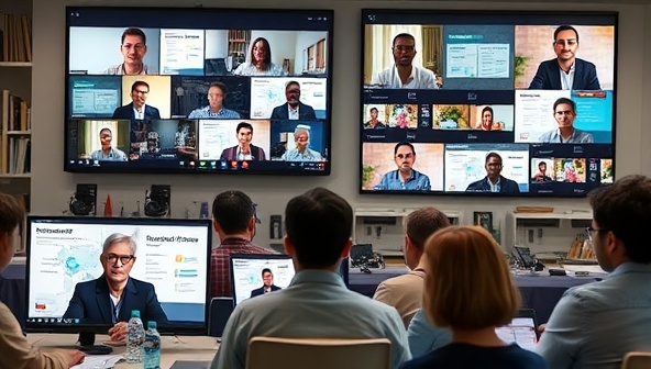 An engaging virtual workshop scene with diverse participants interacting with industry experts on a digital platform, sharing insights and career advice, while virtual networking sessions and resource materials are displayed on the screen, illustrating the dynamic and informative nature of the workshops.