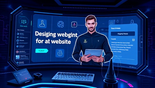A futuristic interface displaying a virtual assistant designing a website in real-time based on user inputs, showcasing the ease and efficiency of the AI-powered website builder.