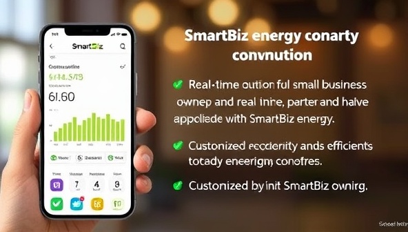 An interactive mobile app interface displaying real-time energy consumption data and customized recommendations for a small business owner, highlighting the convenience and control offered by SmartBiz Energy in managing energy usage efficiently.
