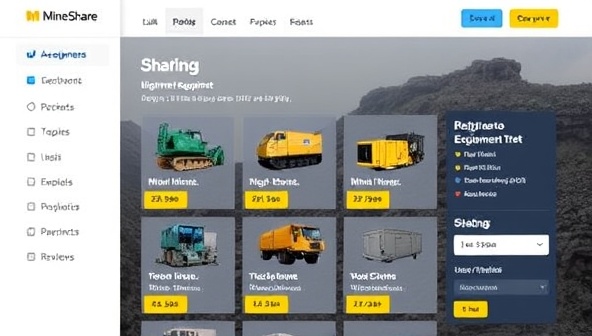 An interactive platform interface displaying a variety of mining equipment available for sharing, with features for equipment booking, real-time availability status, pricing details, and user reviews, showcasing the convenience and efficiency of the MineShare Network platform.