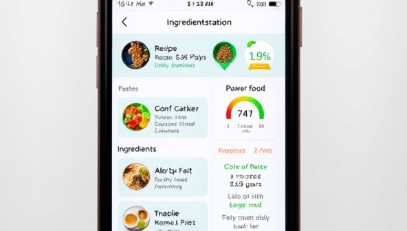 A smartphone displaying the Wasteless Kitchen Companion app interface, with colorful recipe suggestions, ingredient tracking features, and a progress bar showing food waste reduction statistics, emphasizing the app's user-friendly design and sustainability focus.