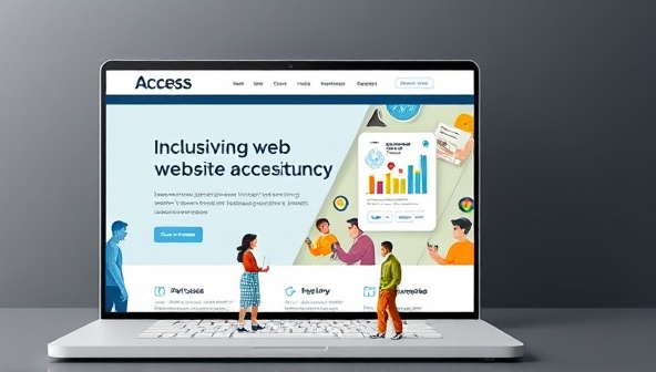 A visual representation of an inclusive website design layout featuring accessible elements such as readable text, high color contrast, and easy navigation icons, with diverse user avatars interacting with the site content, symbolizing the inclusive and user-friendly approach of AccessWeb Solutions in web accessibility consultancy.