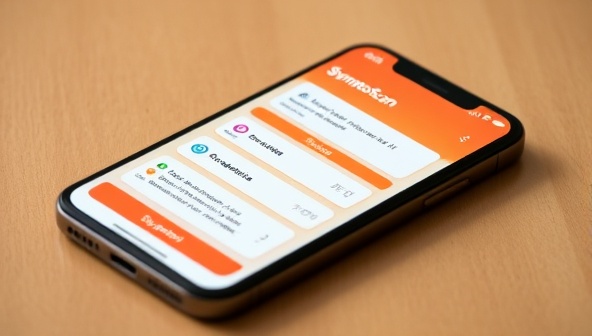 An image of a smartphone screen displaying the SymptoScan app interface with symptom input fields, AI analysis results, and suggested next steps, showcasing convenience and health guidance at users' fingertips.