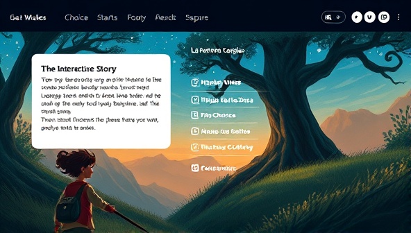 An online platform interface showing a visually captivating interactive story with multiple choices for readers to make, illustrating the engaging and immersive nature of the storytelling experience.