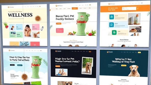An array of vibrant and themed microsite templates displayed on a digital screen, showcasing designs for wellness, eco-friendly, and pet-related businesses, highlighting the diversity and appeal of the niche offerings.